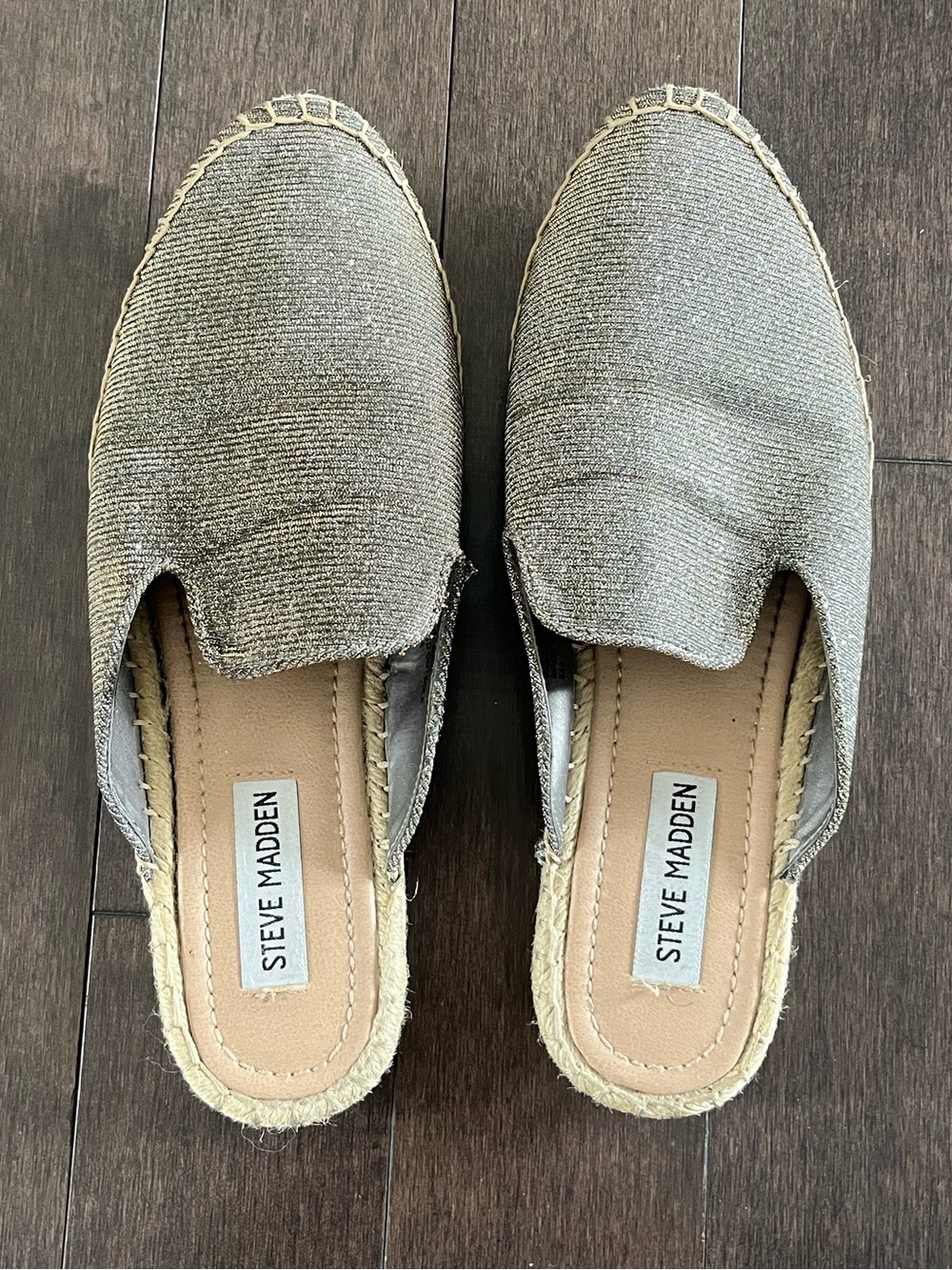 Steve Madden Metallic Slip-On Espadrille Mule in Shimmery Silver